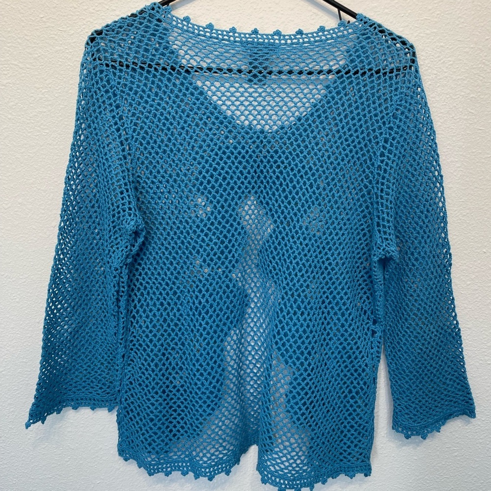 Koret Lot Loose Knit Womens Blue Resort Green Crochet Button Sweater Cardigan L - Picture 12 of 13